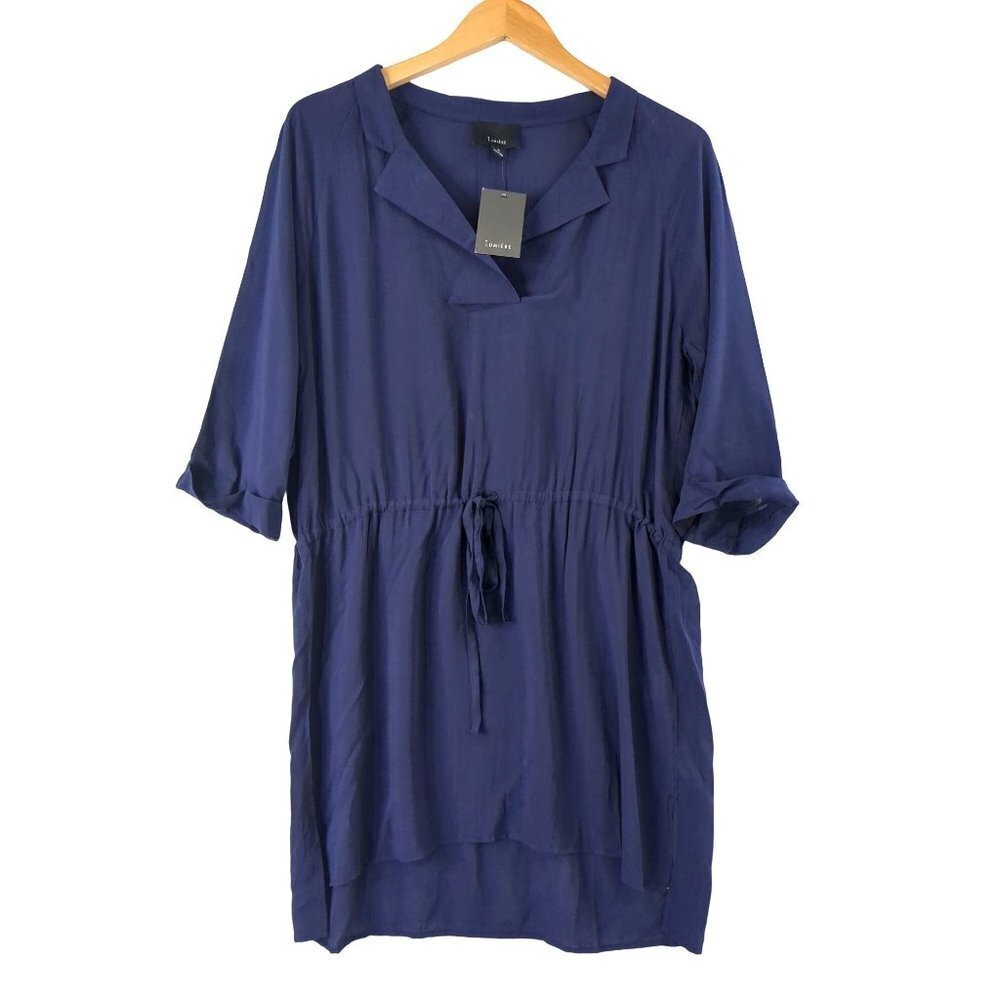 Lumiere Tunic Dress Womens Small Blue Drawstring Waist Front